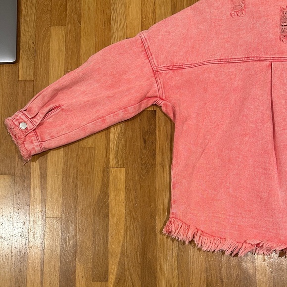 *last chance* Amazon | Frayed Oversized Pink Denim Jacket - Picture 16 of 16